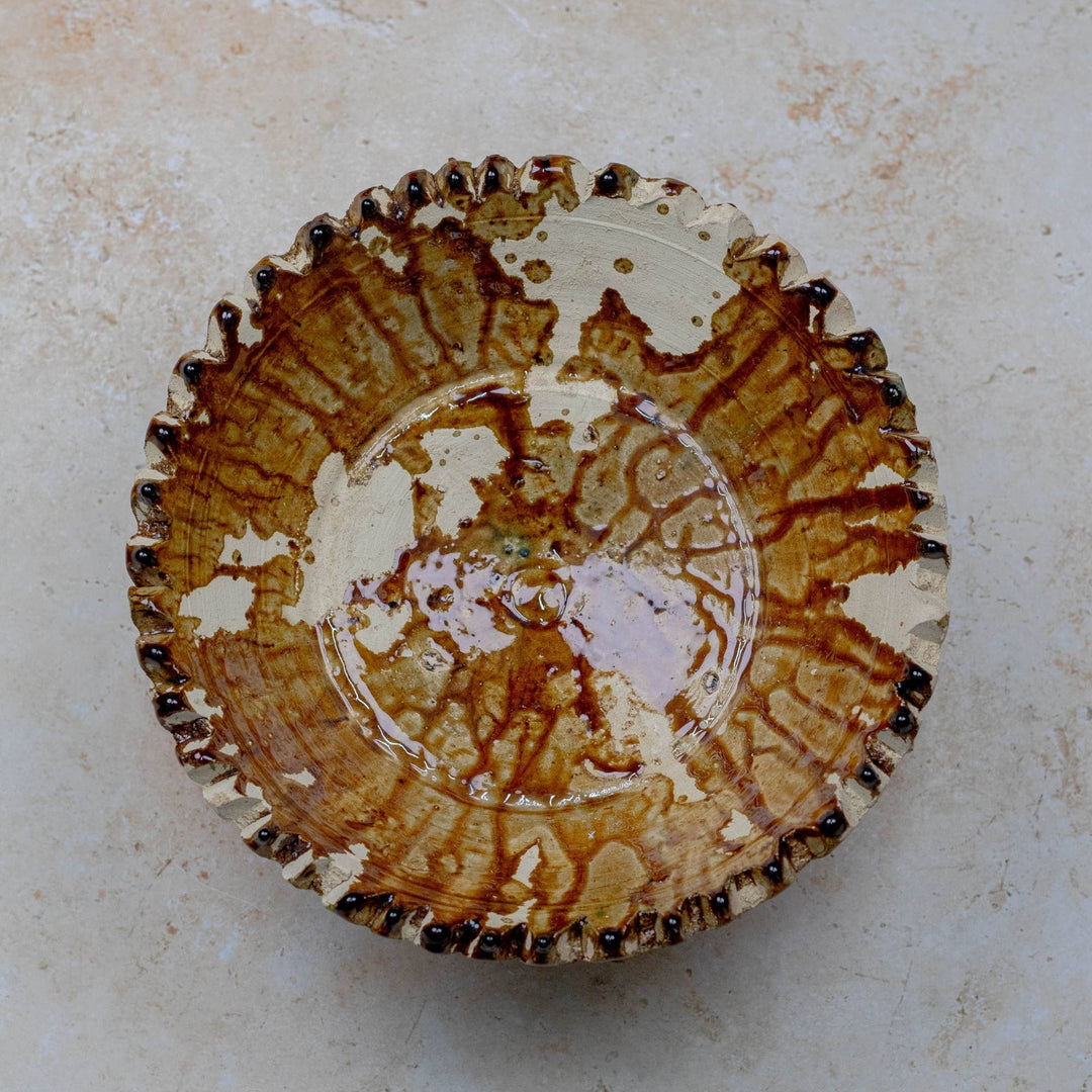Moroccan Tamegroute Pedestal Bowl in Ochre - Large