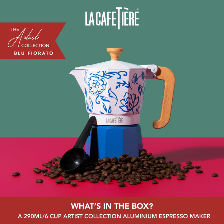 Venice 6 Cup Espresso Maker in Blu Fiorato