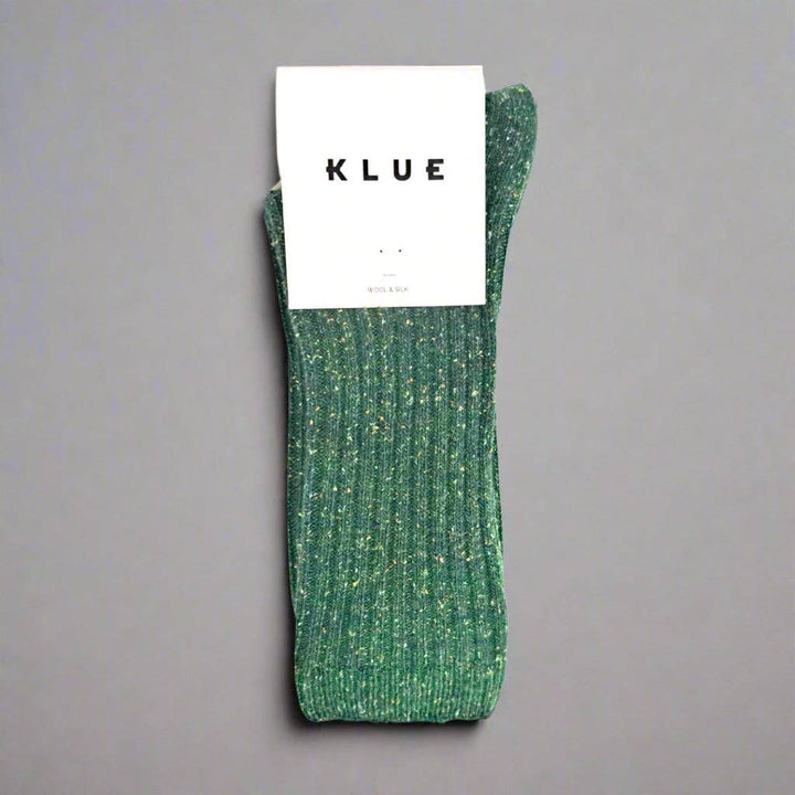 Silk & Wool Dust Star Socks in Dark Green