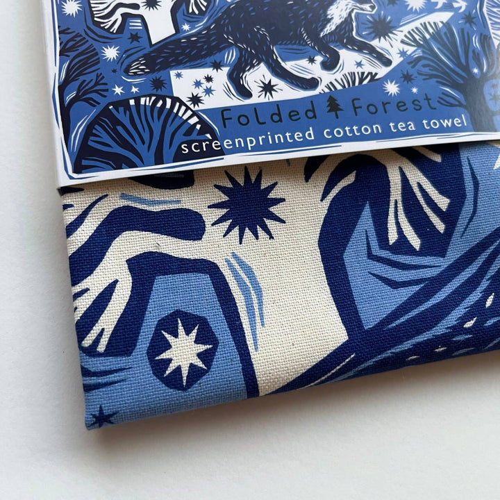 Cotton Tea Towel - Midnight Fox