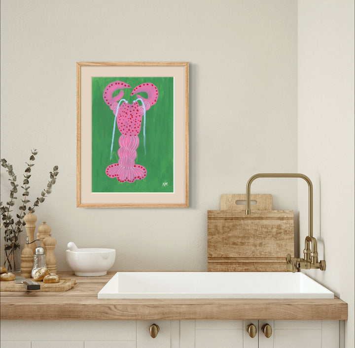 Pink Lobster Art Print A3