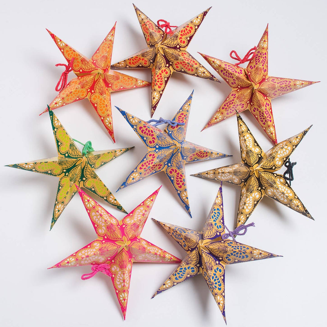 Set of 8 Handmade Paisley Paper Stars