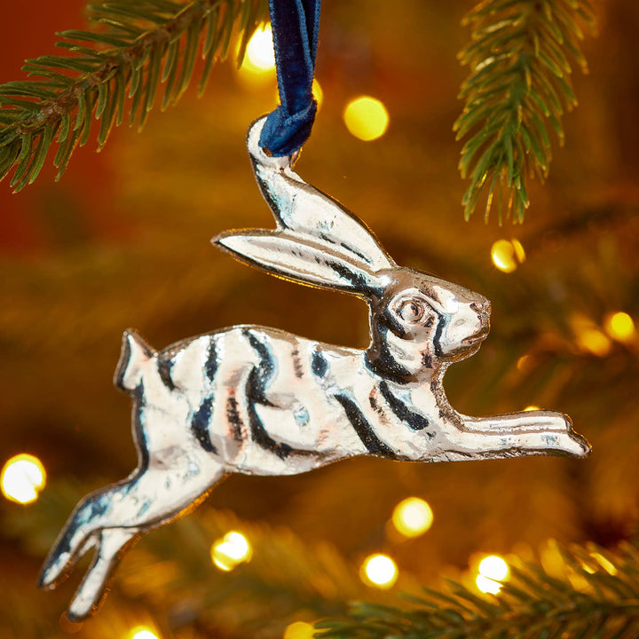 Silver Leaping Hare Decoration