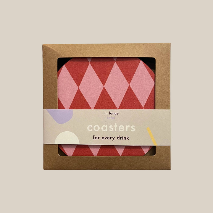 Harlequin Pink & Red Coasters - Set of 4