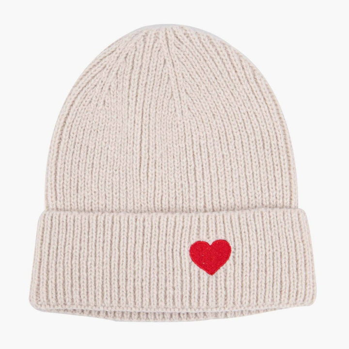 Austin Cream Heart Embroidered Beanie Hat