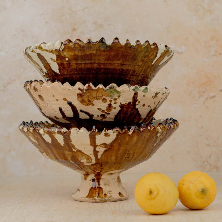 Moroccan Tamegroute Pedestal Bowl in Ochre - Large