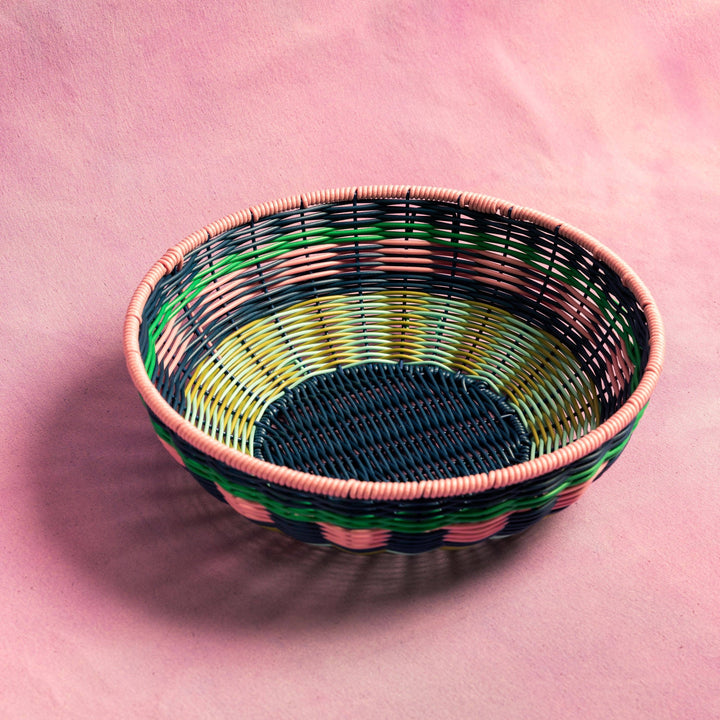 Woven Bowl - Pink and Navy