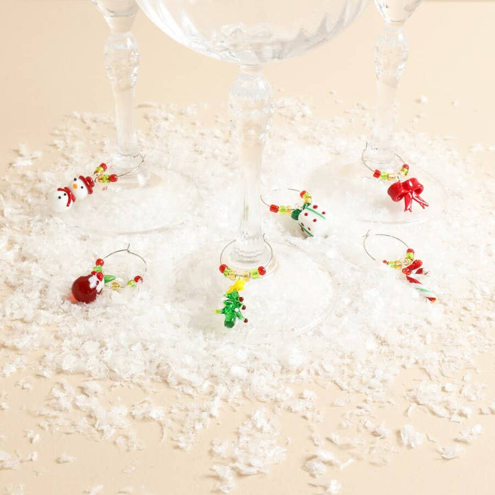 Set of 6 Beaded Christmas Wine Glass Charms