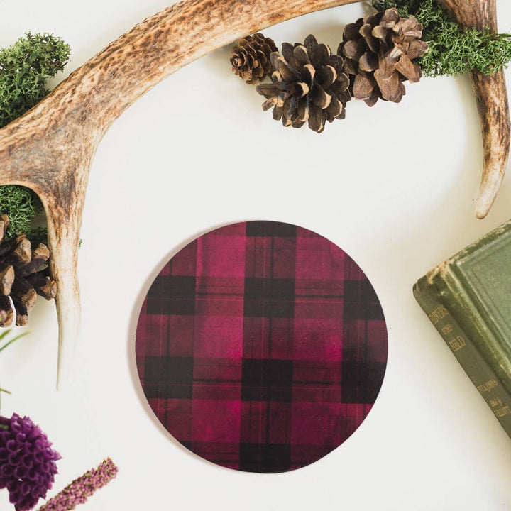 Burgundy Tartan Round Coaster