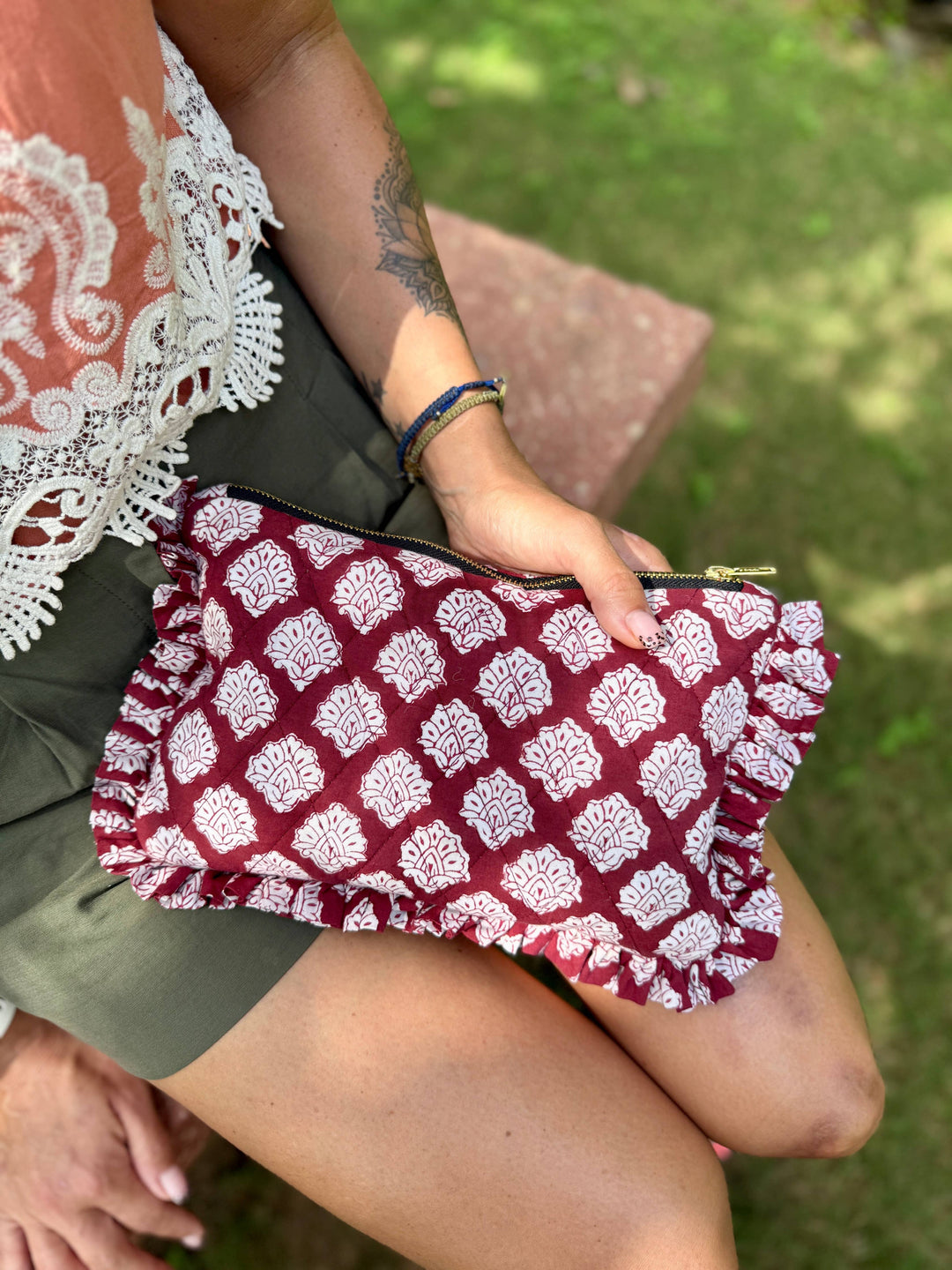 Burgundy Ruffle Clutch