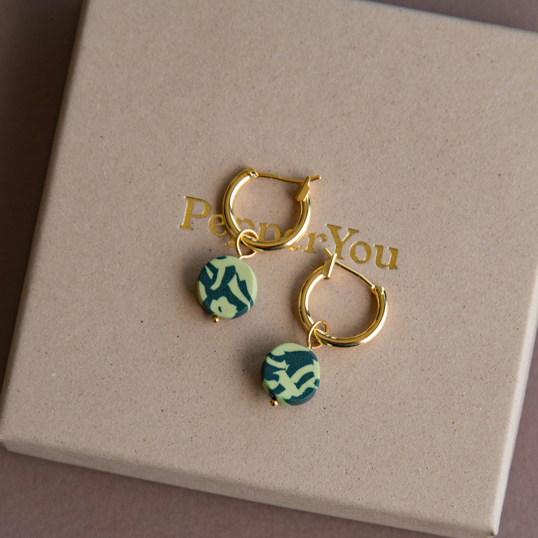 Bits Circle Charm Hoop Earrings: Forest & Apple Green
