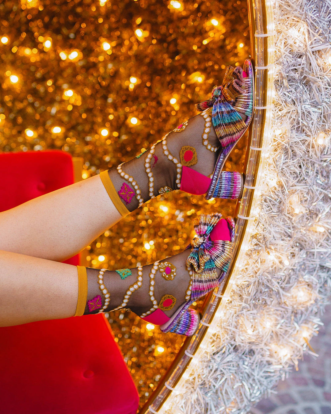 Pearls & Jewels Black Sheer Socks