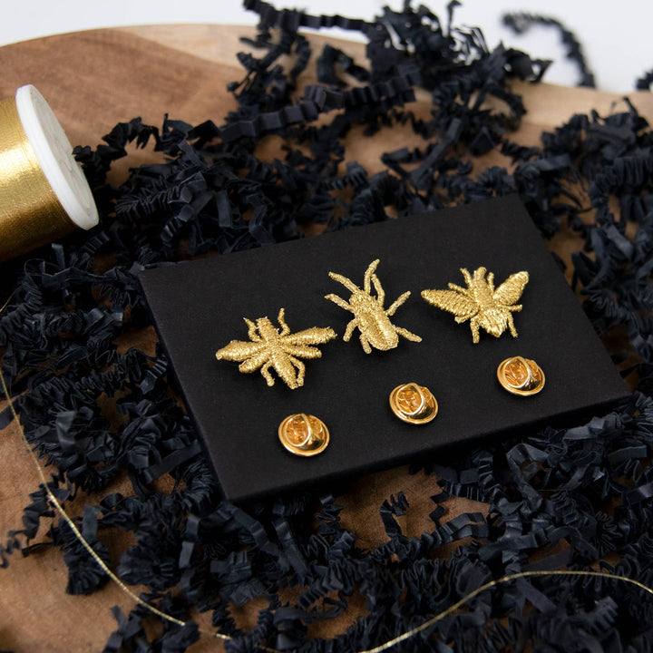 Golden Embroidered Brooches - 3 Little Bugs