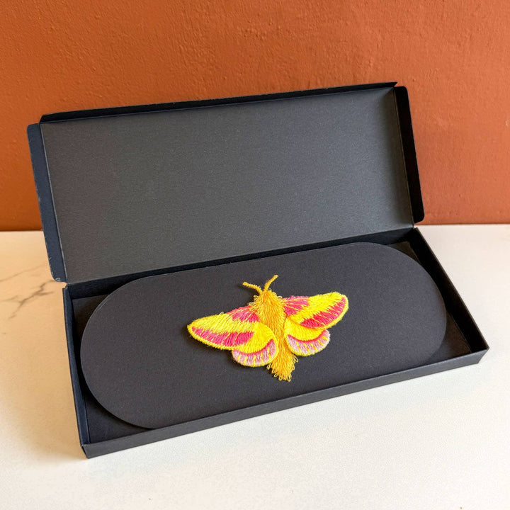 Rosy Maple Moth Embroidered Brooch