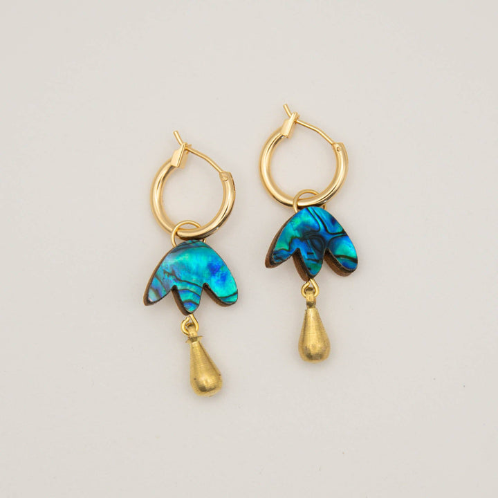 Petal Drop Hoop Earrings in Blue Abalone Veneer