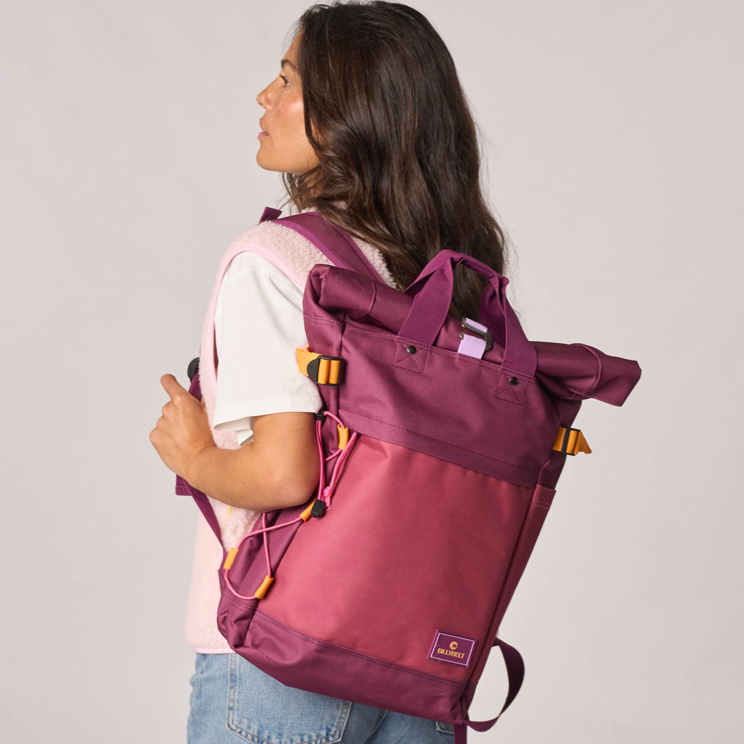 100% Recycled Polyester Roll-top Backpack in Burgundy Purple