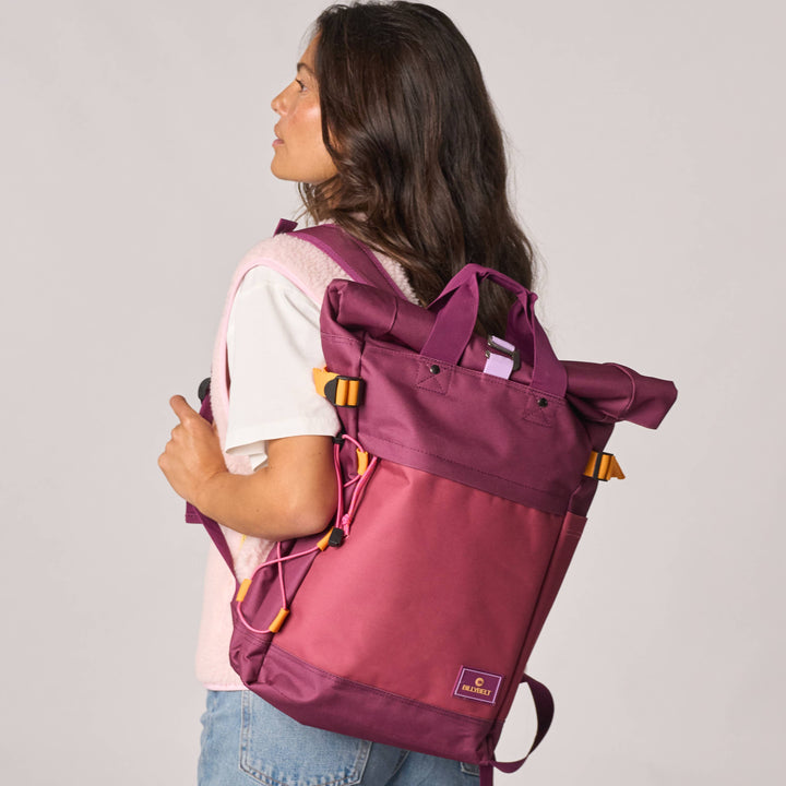 100% Recycled Polyester Roll-top Backpack in Burgundy Purple