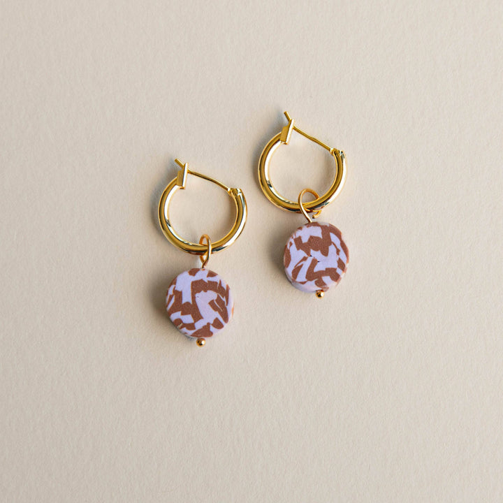 Bits Circle Charm Hoop Earrings: Chocolate & Lilac