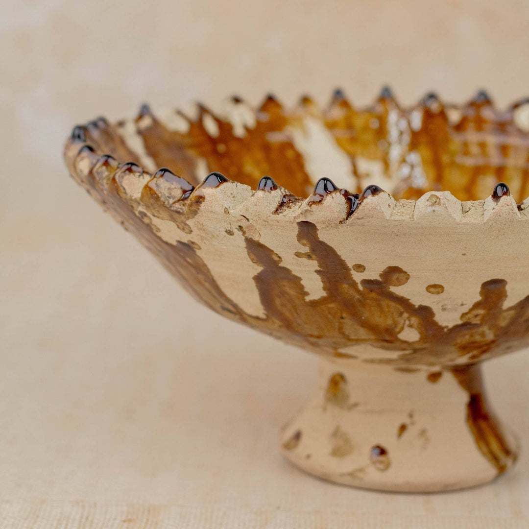 Moroccan Tamegroute Pedestal Bowl in Ochre - Large