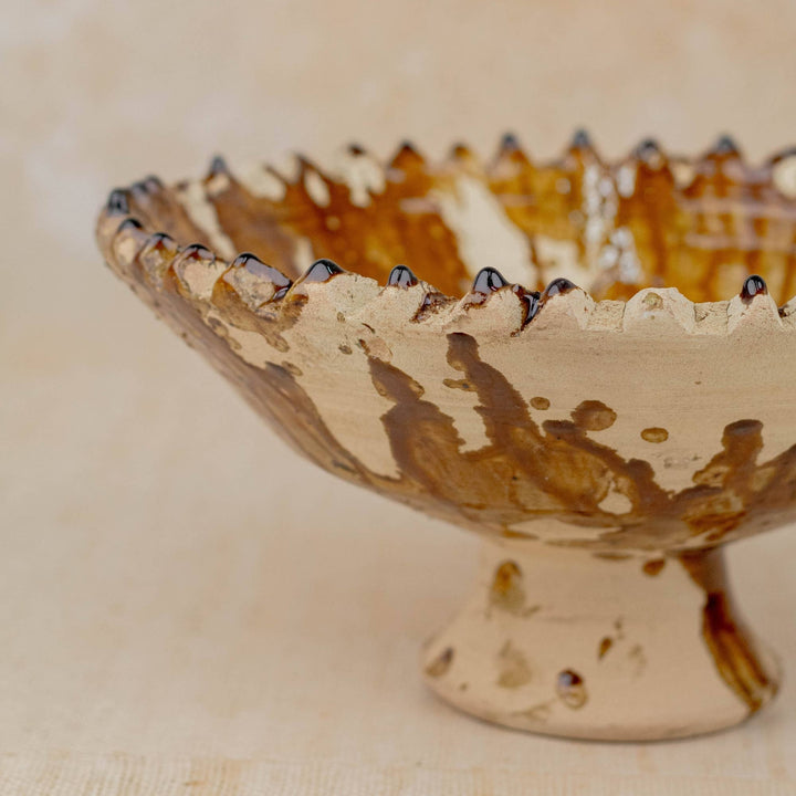 Moroccan Tamegroute Pedestal Bowl in Ochre - Large