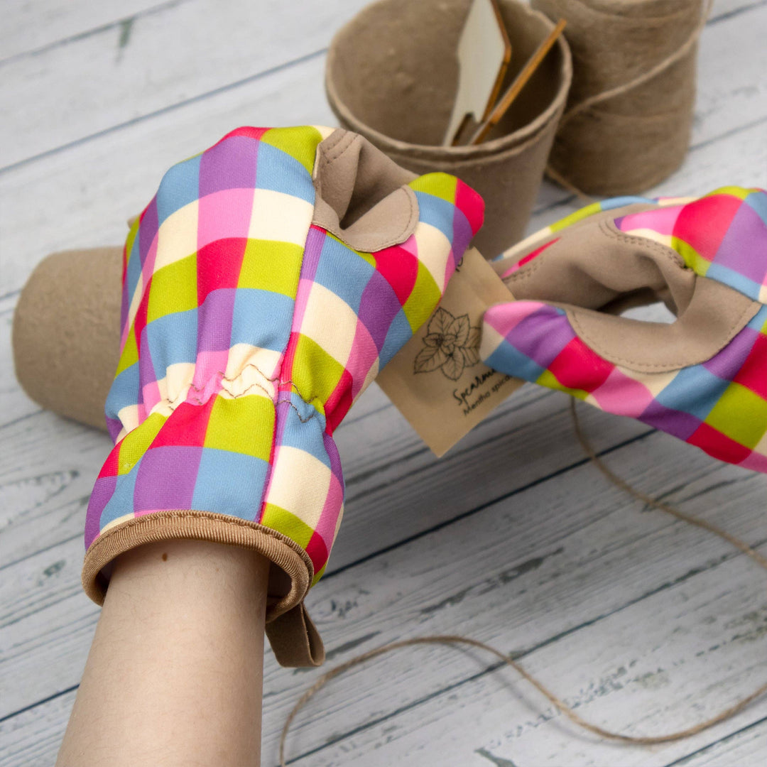 Pink Gingham Gardening Gloves