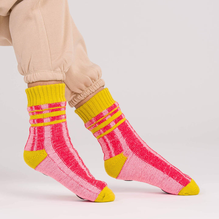 Pink Plaid House Socks: Size 5-8
