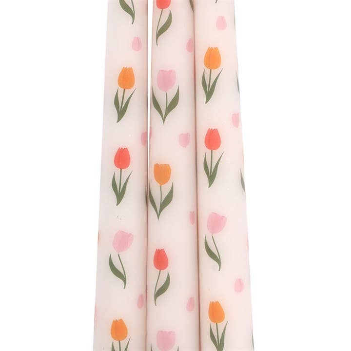 Set of 3 Tulip Print Taper Candles