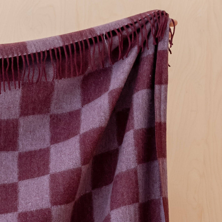 Recycled Wool Blanket in Burgundy & Lilac Checkerboard
