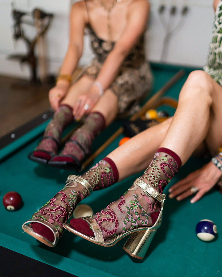 Serpentine Floral Black Sheer Socks