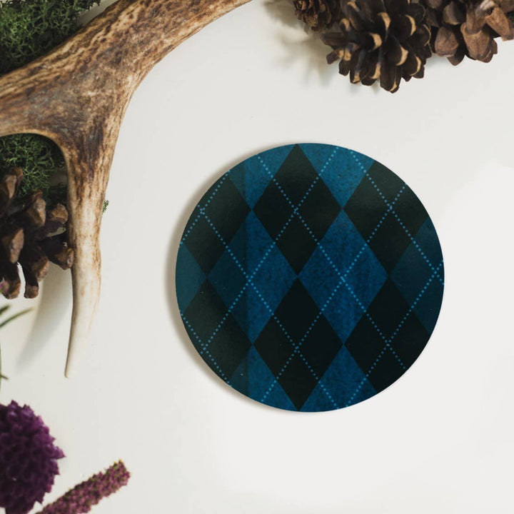 Midnight Blue Argyle Round Coaster