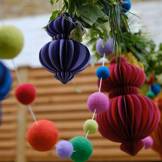 Recycled Paper Fold-Away Bauble Decoration - Orange