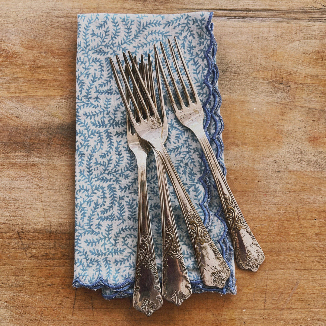 Set of 2 Hand Block Printed Cotton Napkins - Blue Wave