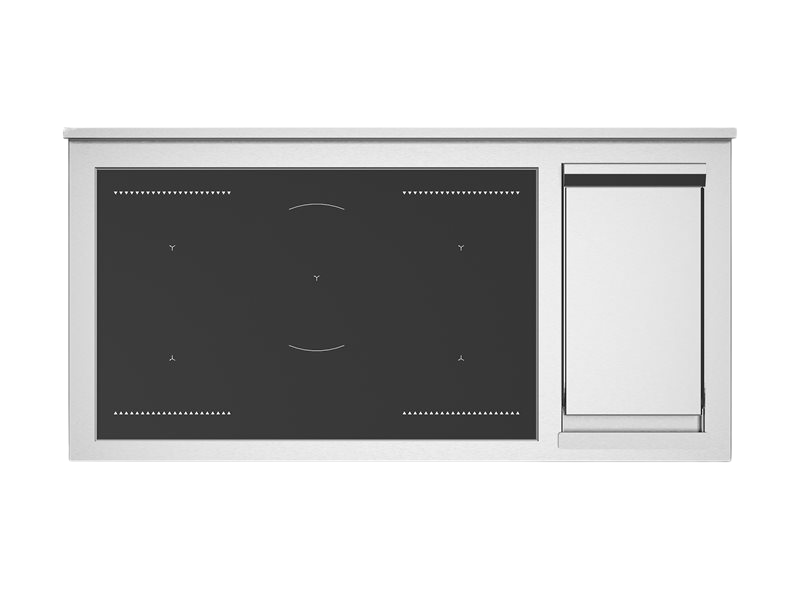 Stainless steel cooktop with glass cooktop on a white background