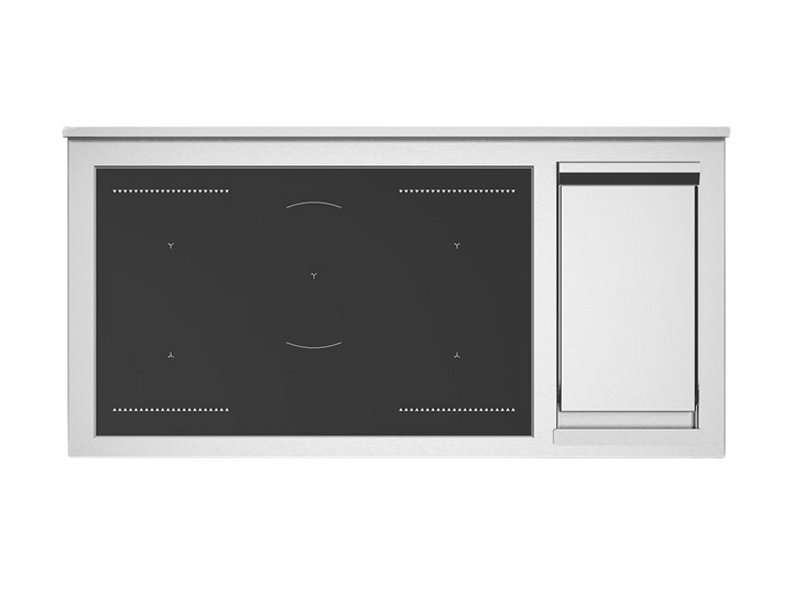 Stainless steel cooktop with glass cooktop on a white background