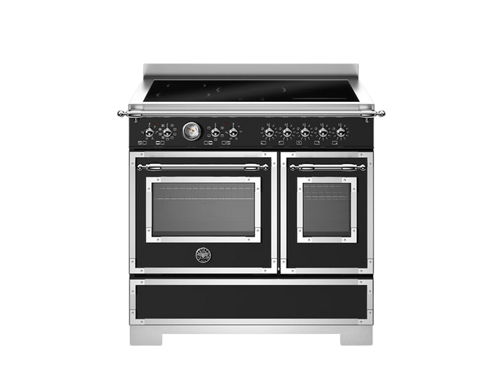 bertazzoni heritage range cooker black and stainlss steel trim with induction