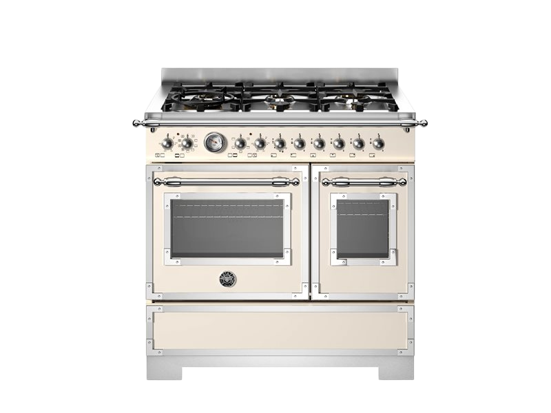 cream kitchen stove with gas burners on a white background