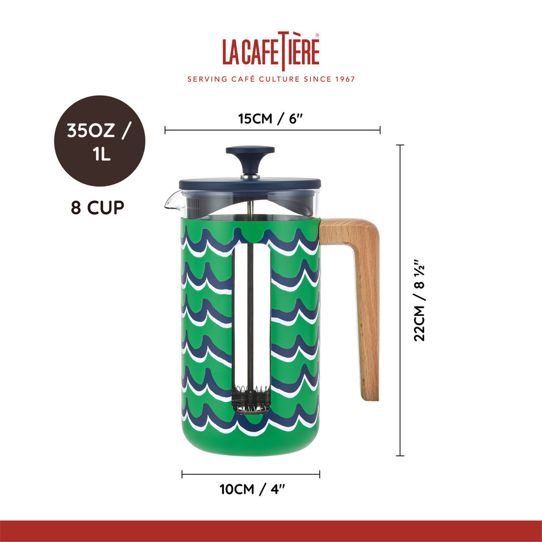La Cafetière Pisa 8 Cup 1L Stainless Steel Cafetiere in Cyan Tides