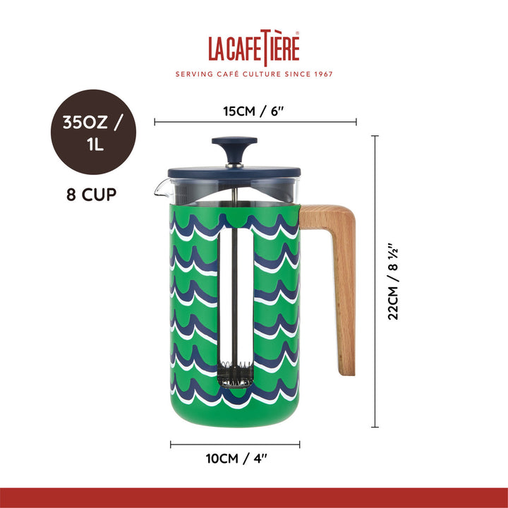 La Cafetière Pisa 8 Cup 1L Stainless Steel Cafetiere in Cyan Tides