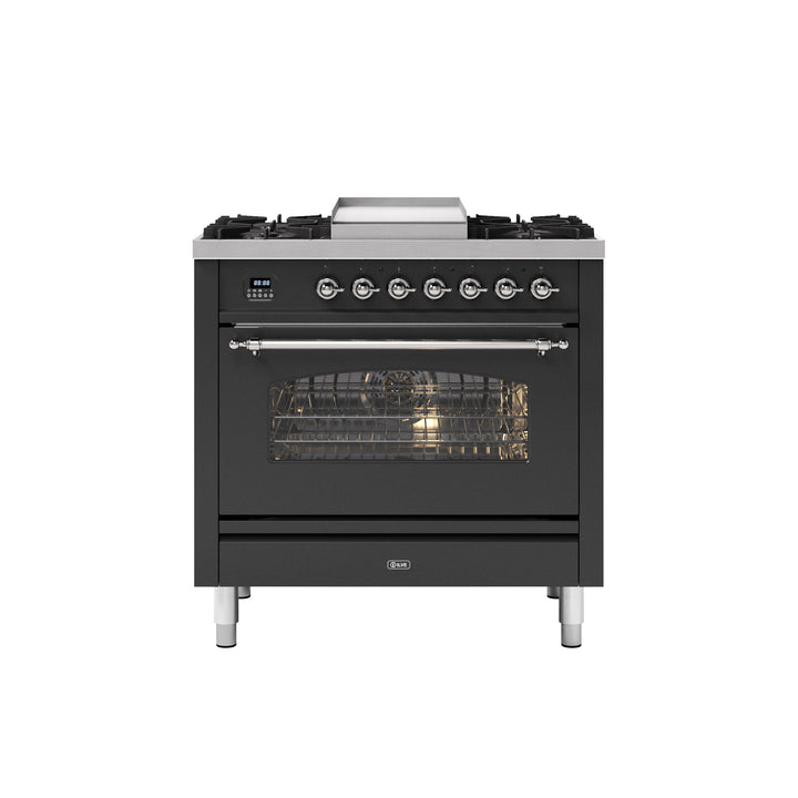 ILVE Black Milano 90cm - Single Oven - 4 Gas Burners & Frytop