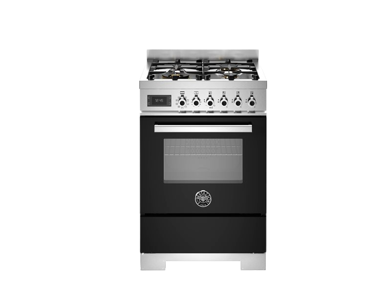 bertazzoni range cooker professional series, gas top in black in front of a white background