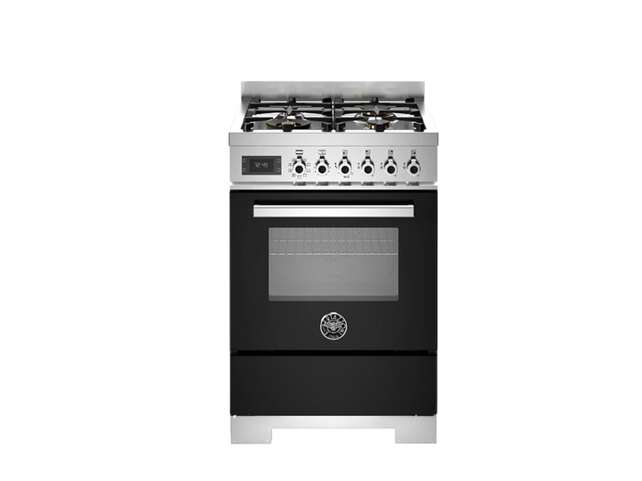 bertazzoni range cooker professional series, gas top in black in front of a white background