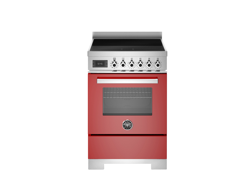 bertazzoni range cooker professional series, with induction top and red colour in front of a white background