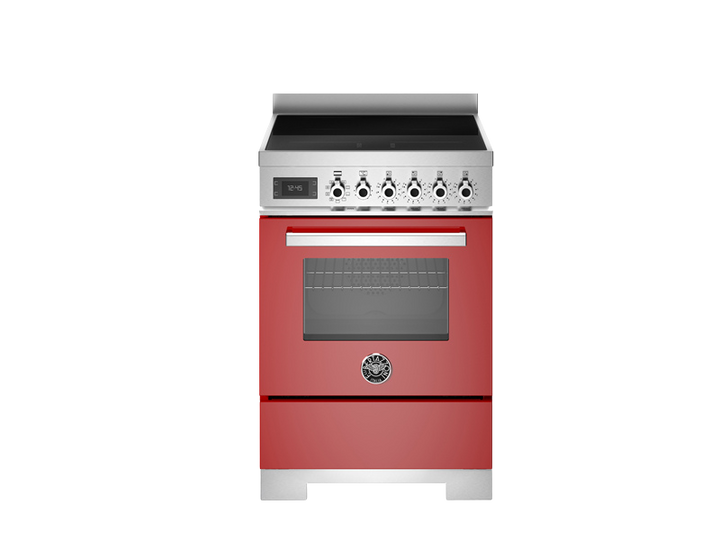 bertazzoni range cooker professional series, with induction top and red colour in front of a white background
