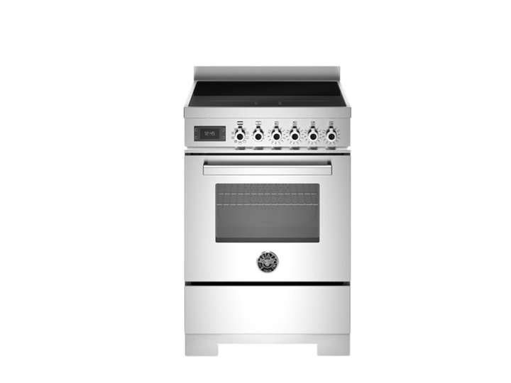 bertazzoni range cooker 60cm induction professional series, in stainless steel in front of a white background