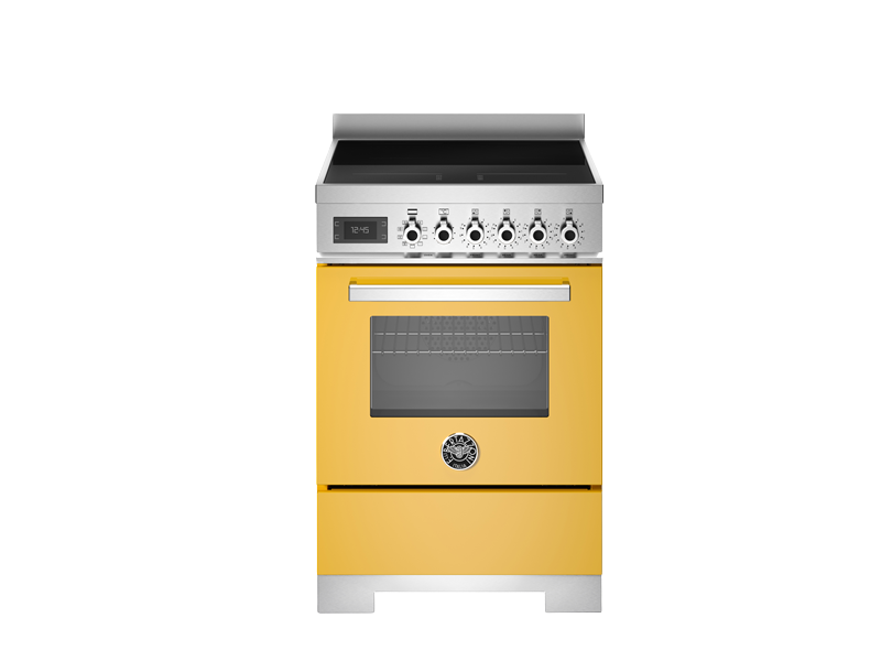 bertazzoni range cooker professional series 60cm range cooker in yellow with induction top in front of a white background