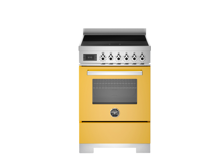 bertazzoni range cooker professional series 60cm range cooker in yellow with induction top in front of a white background