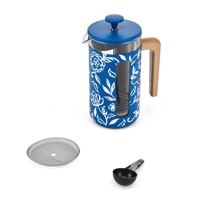 La Cafetière Pisa 8 Cup 1L Stainless Steel Cafetiere in Blu Fiorato