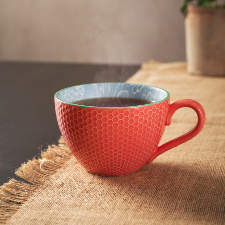 Orange Floral Stoneware Mug