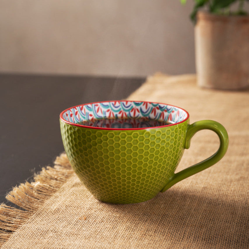 Green and Blue Geometric Stoneware Mug