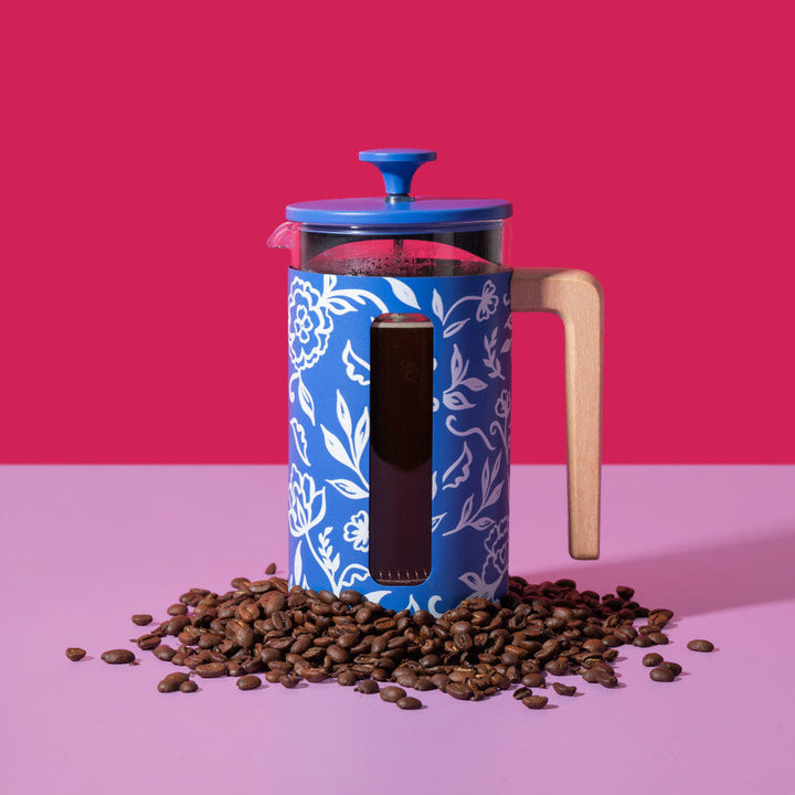 La Cafetière Pisa 8 Cup 1L Stainless Steel Cafetiere in Blu Fiorato
